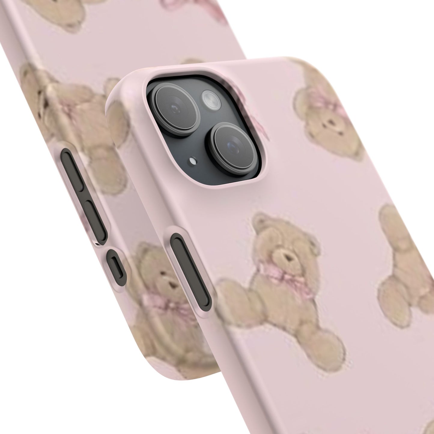 pink background teddy bear phone case