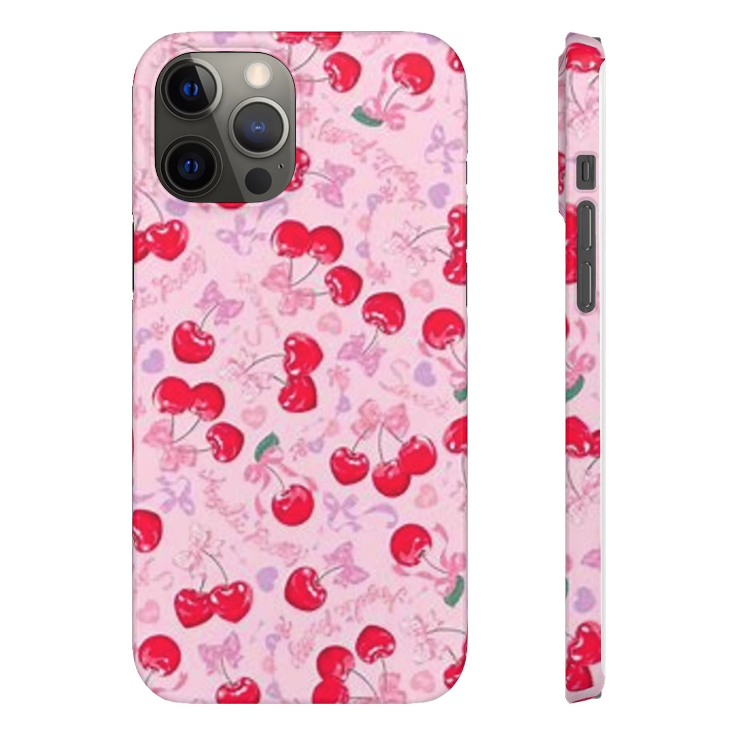 pink bow tied cherry pattern phone case