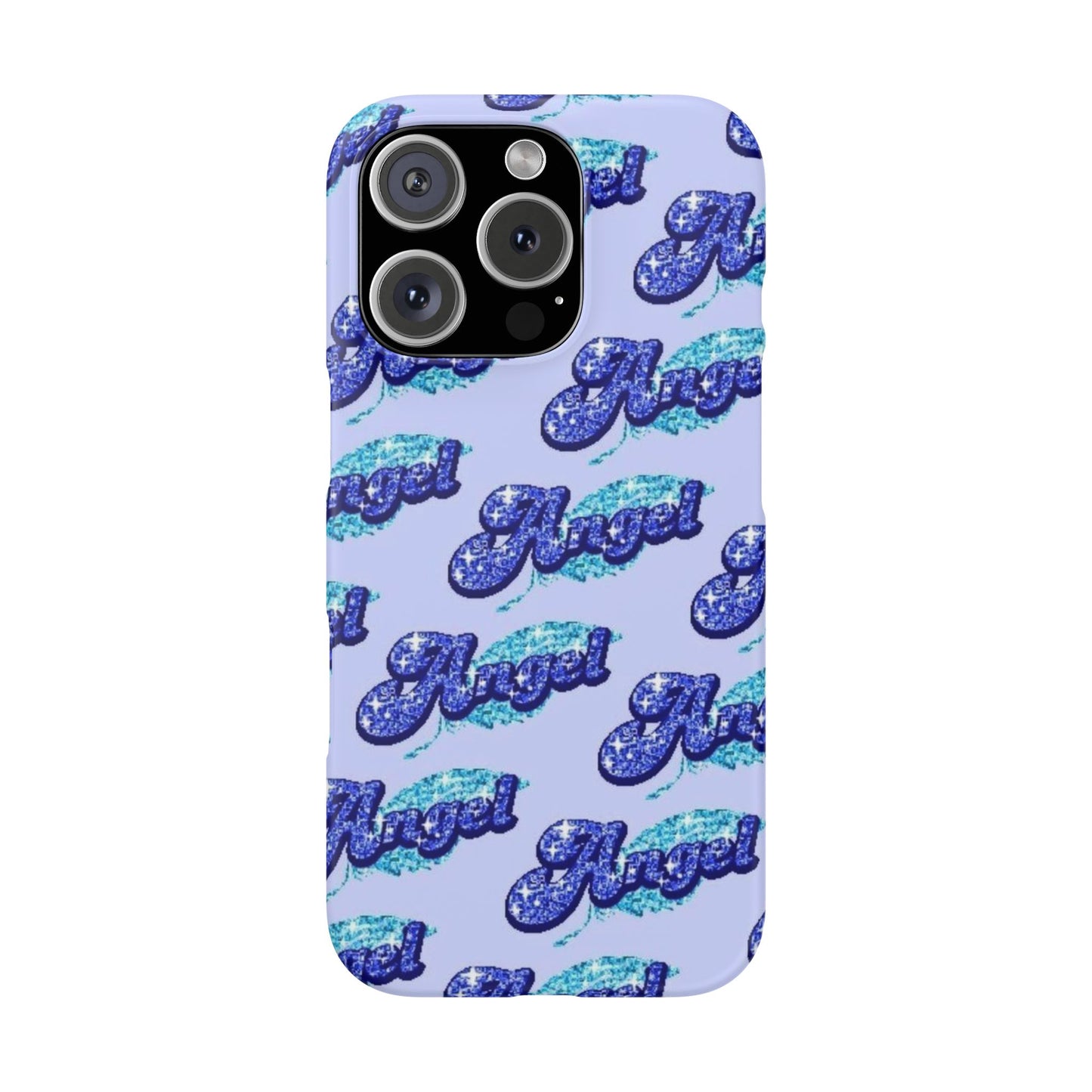 blue 'ANGEL' bubble lettering phone case