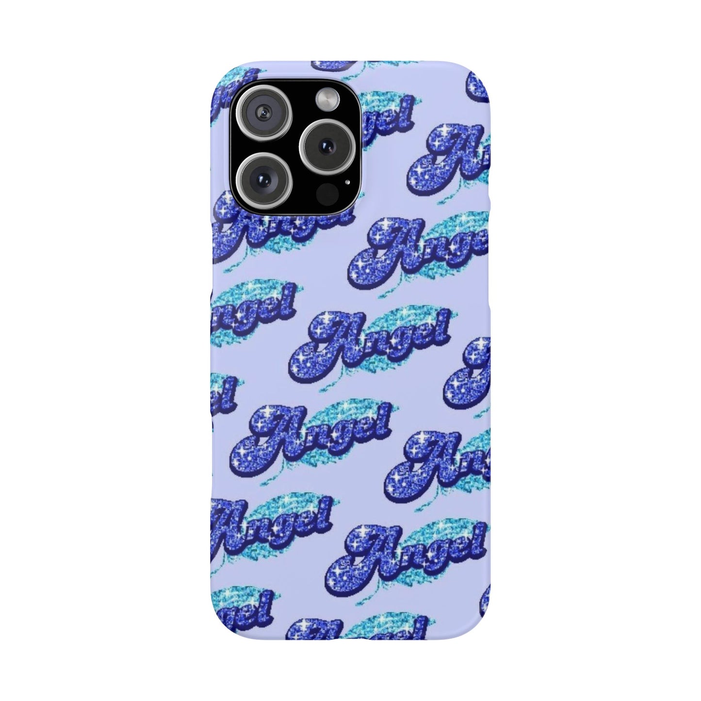 blue 'ANGEL' bubble lettering phone case