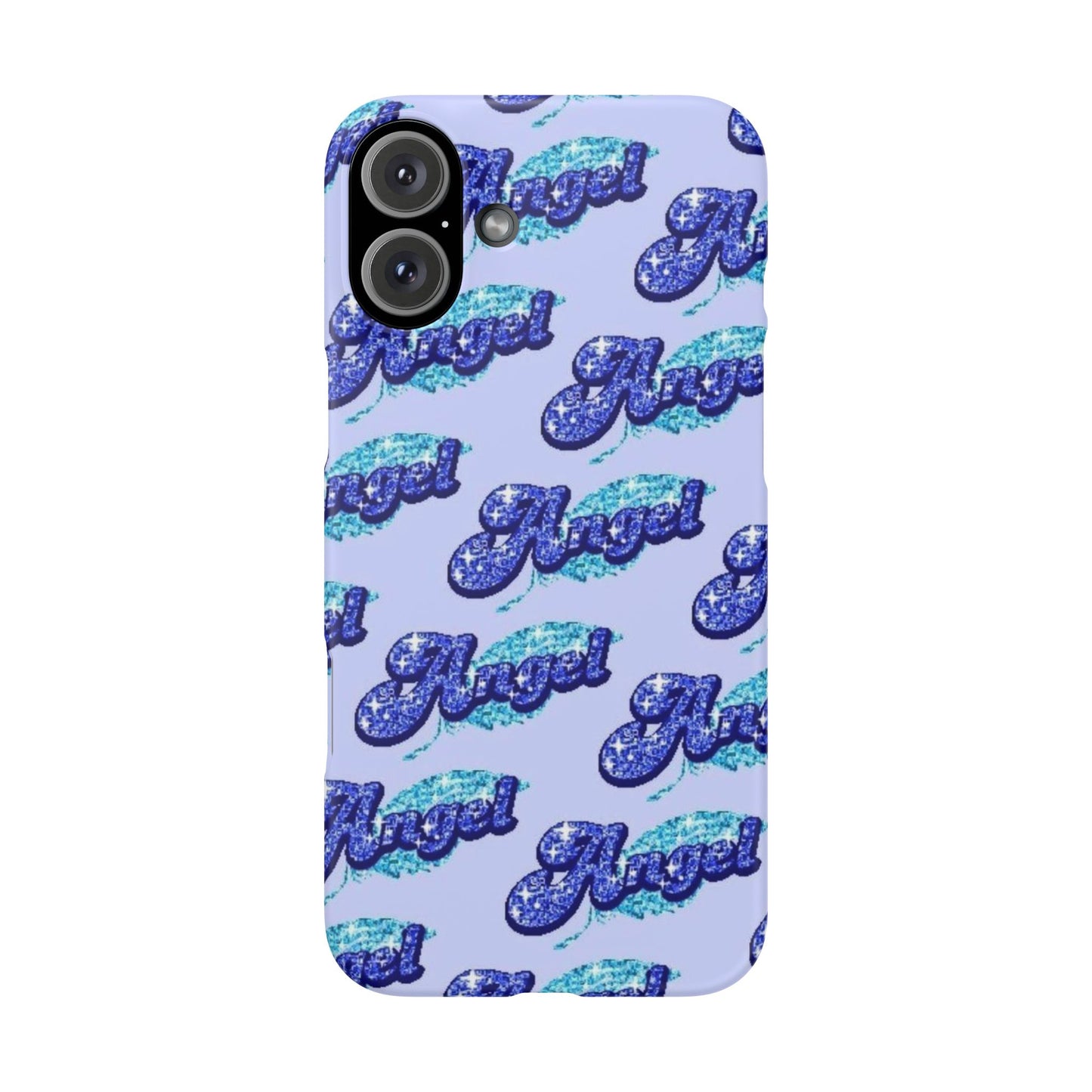 blue 'ANGEL' bubble lettering phone case