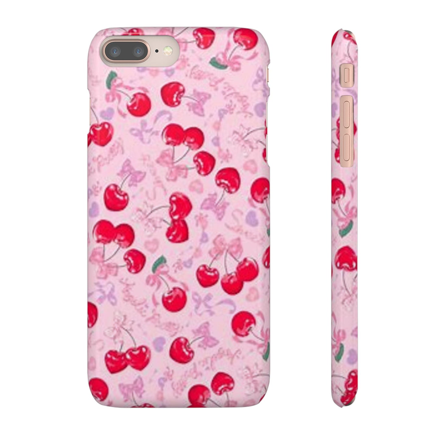 pink bow tied cherry pattern phone case