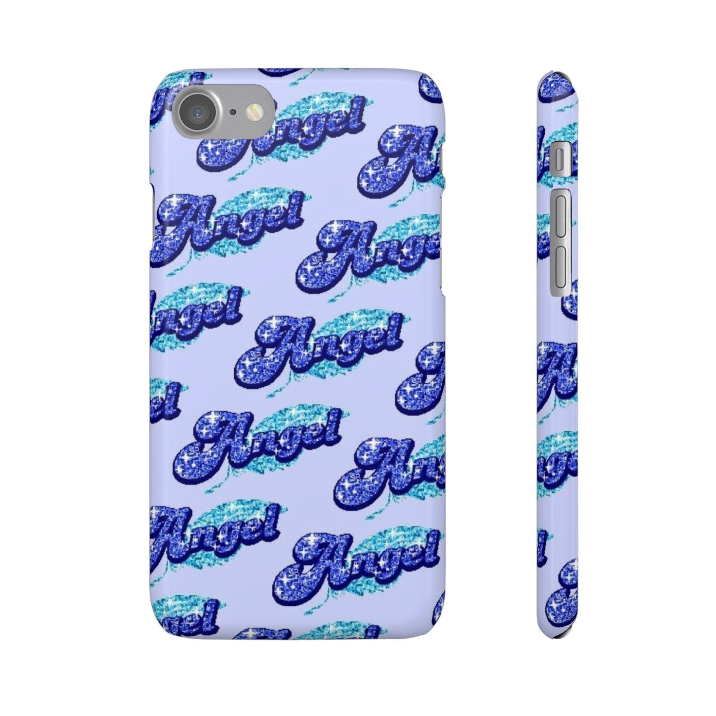 blue 'ANGEL' bubble lettering phone case