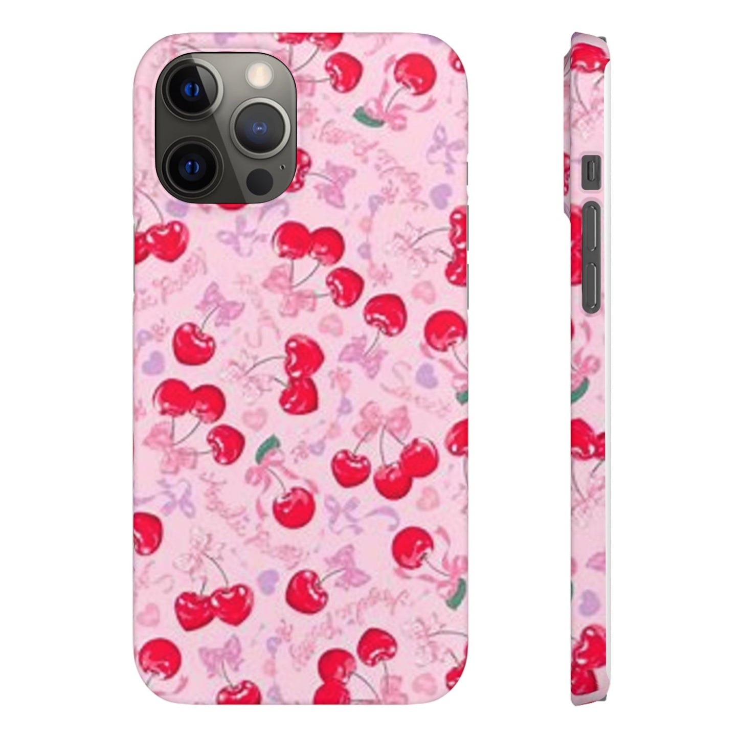 pink bow tied cherry pattern phone case