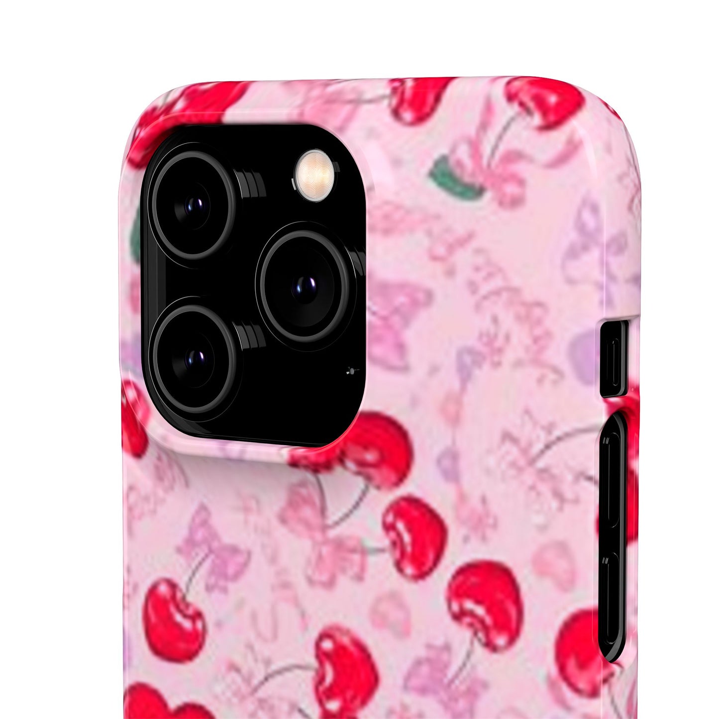 pink bow tied cherry pattern phone case