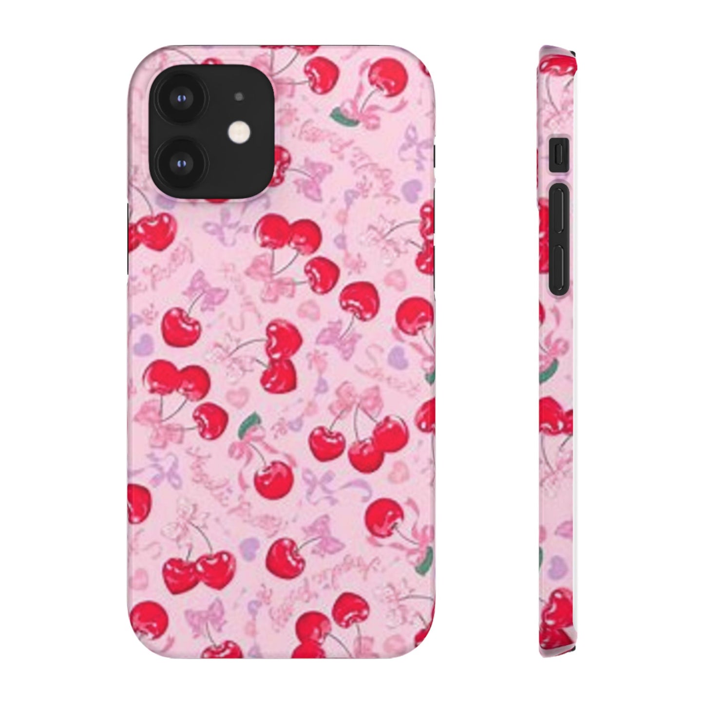 pink bow tied cherry pattern phone case