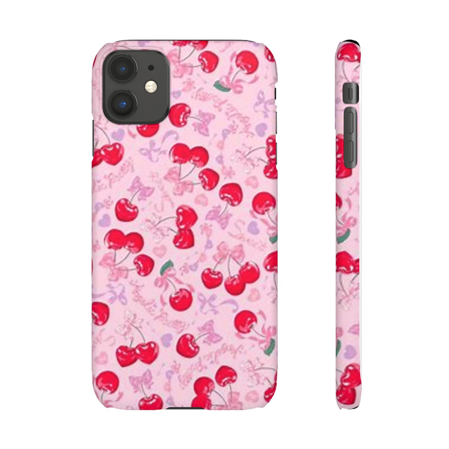 pink bow tied cherry pattern phone case