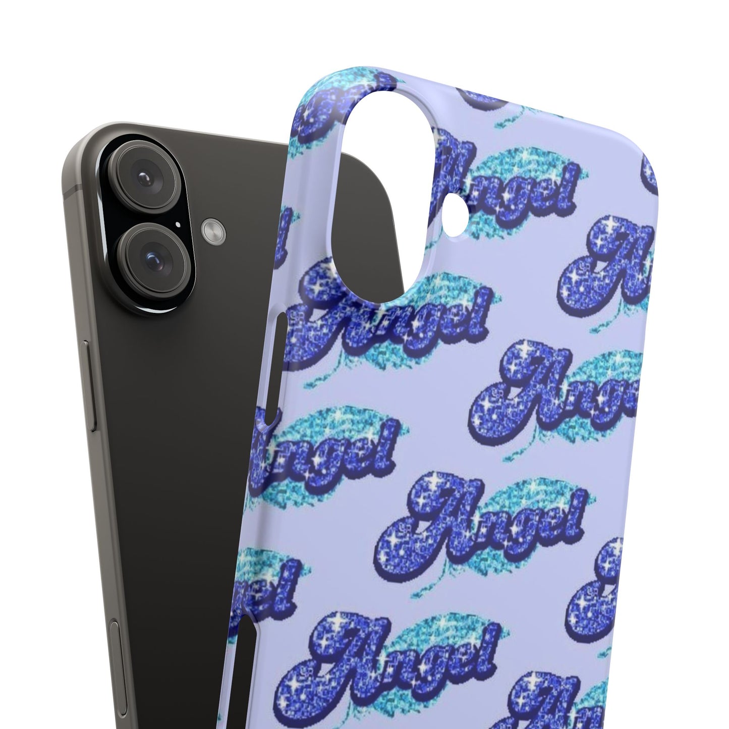 blue 'ANGEL' bubble lettering phone case