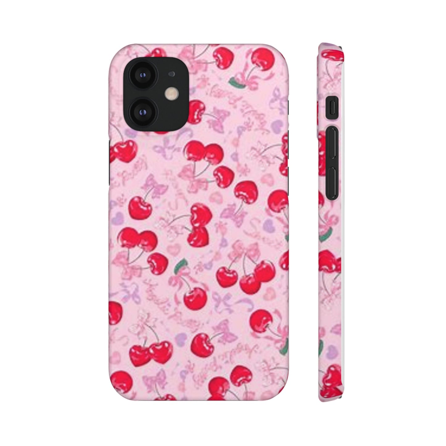 pink bow tied cherry pattern phone case