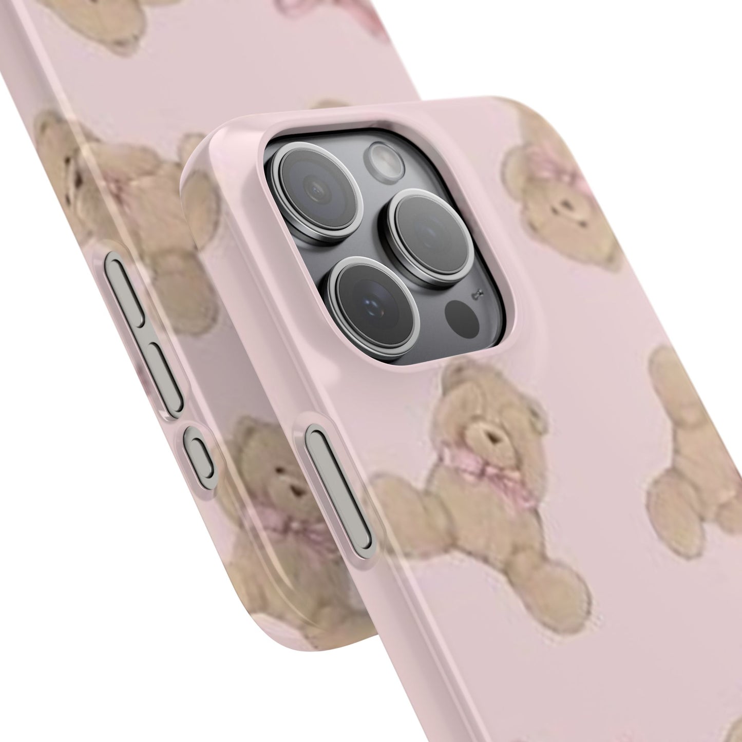 pink background teddy bear phone case