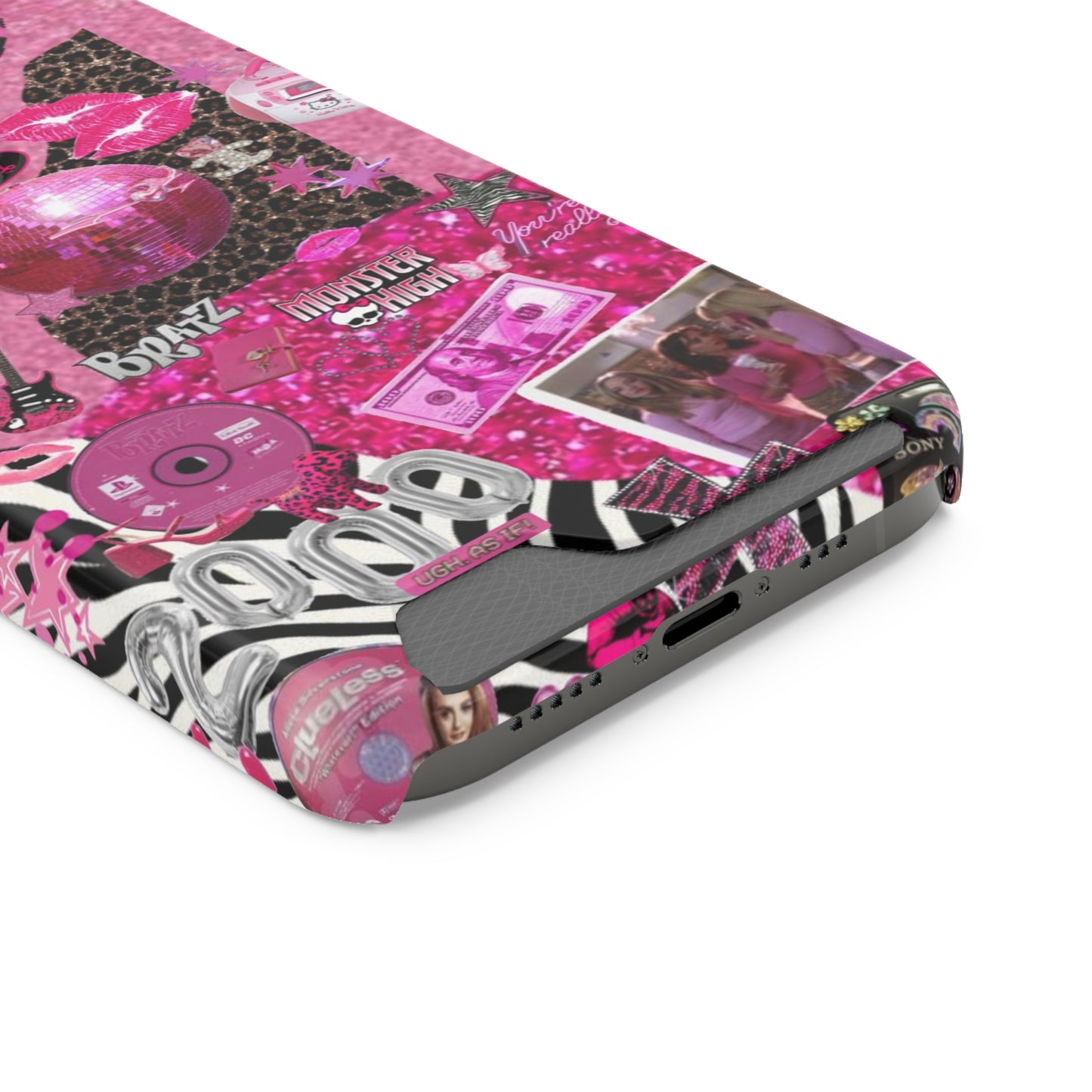 pink trashy Y2K Phone Case With Card Holder