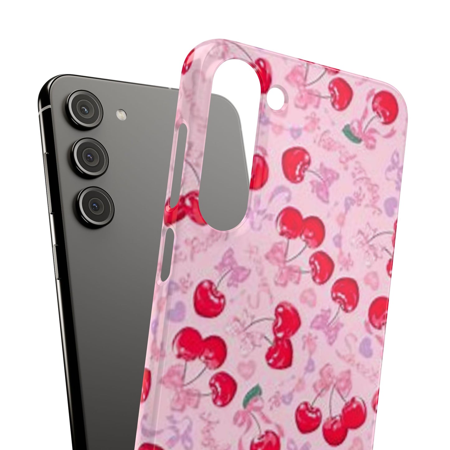 pink bow tied cherry pattern phone case