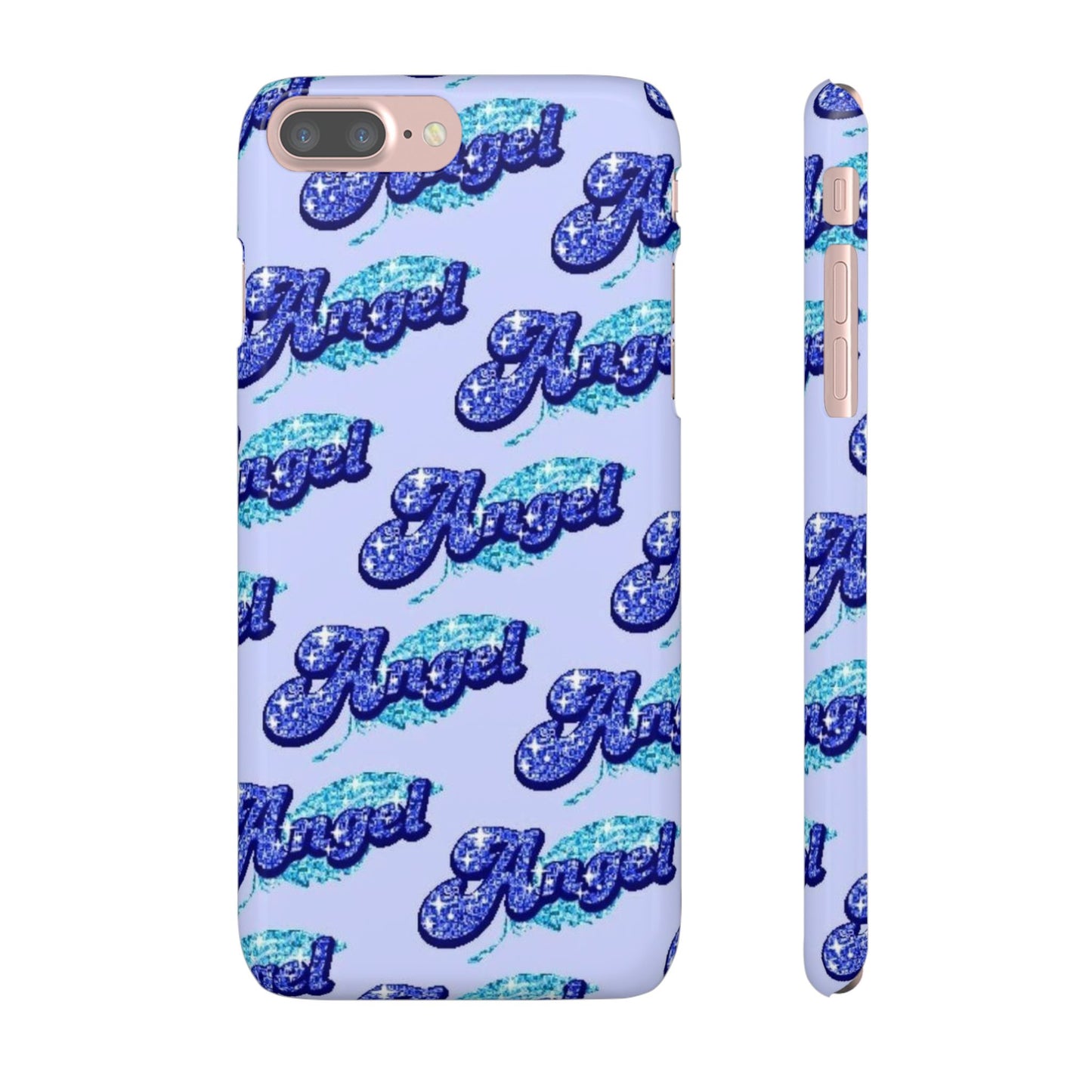 blue 'ANGEL' bubble lettering phone case