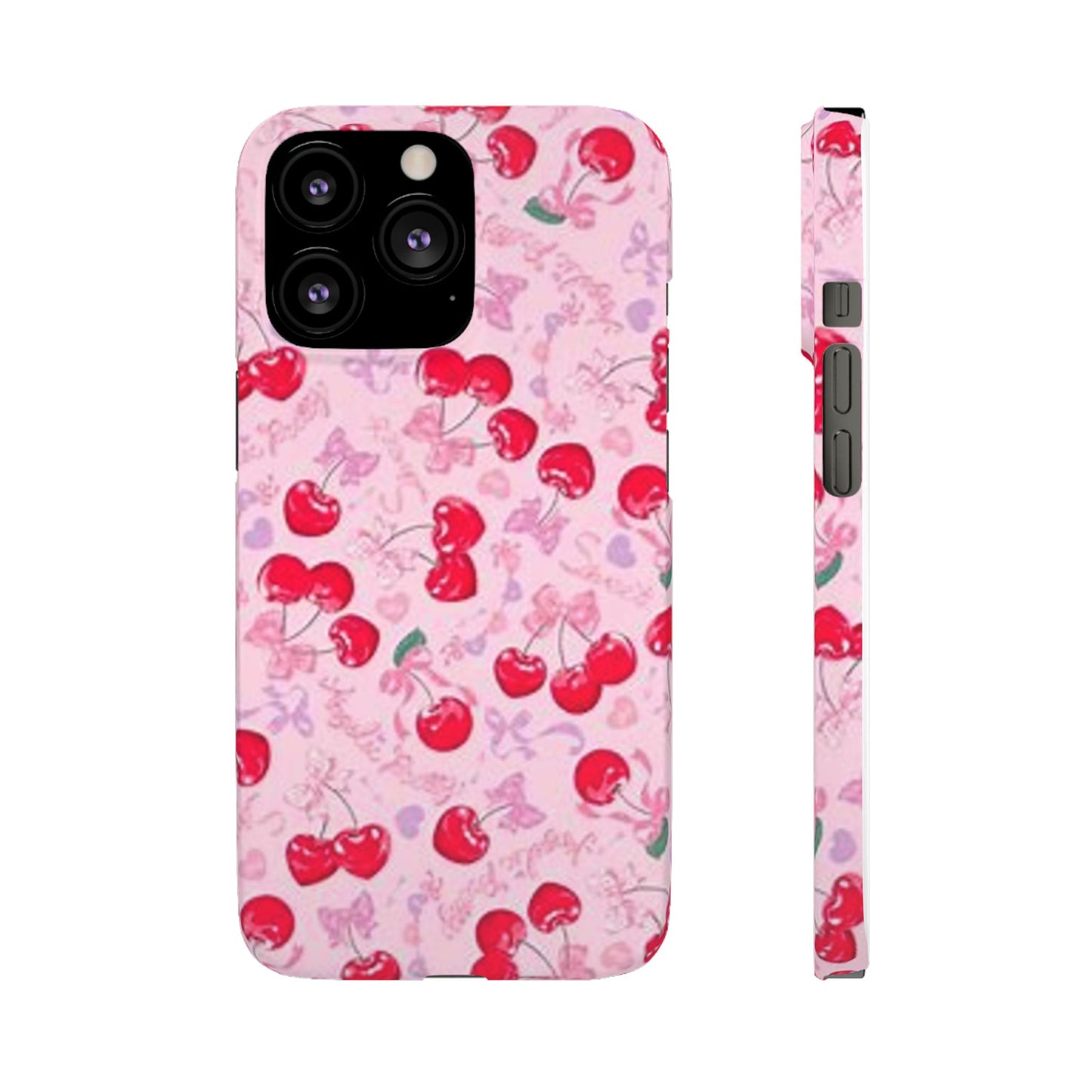 pink bow tied cherry pattern phone case