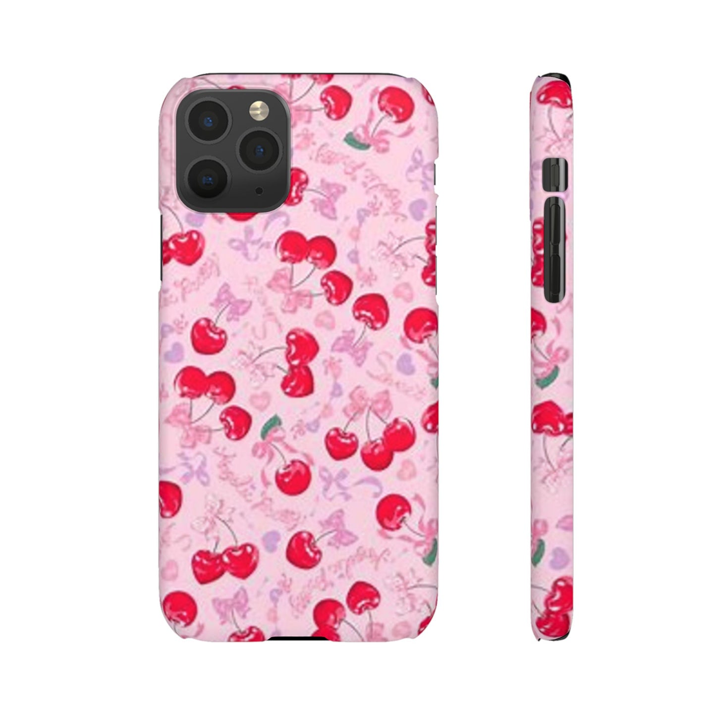 pink bow tied cherry pattern phone case