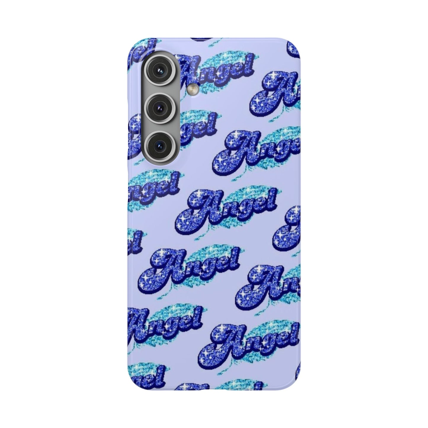 blue 'ANGEL' bubble lettering phone case