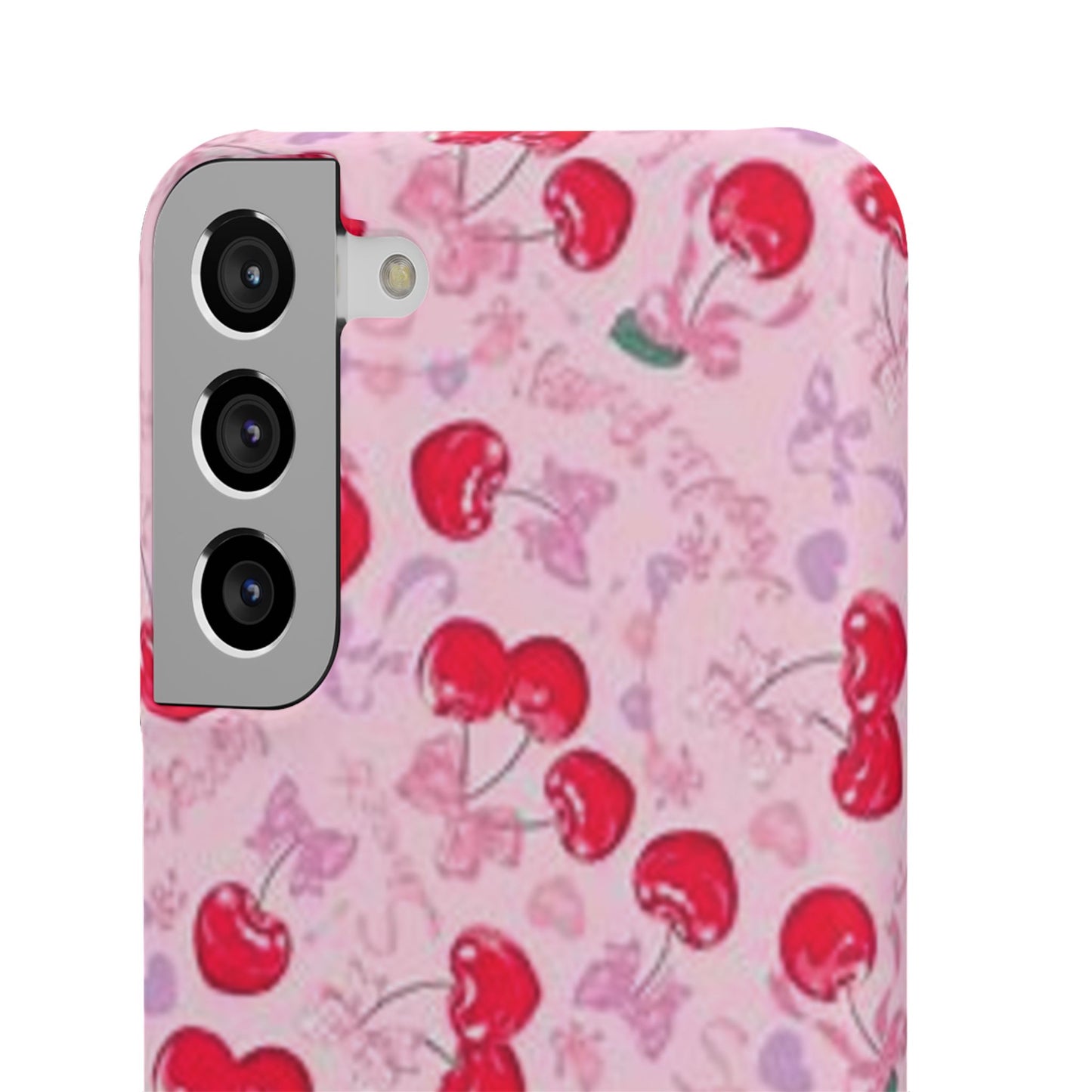 pink bow tied cherry pattern phone case