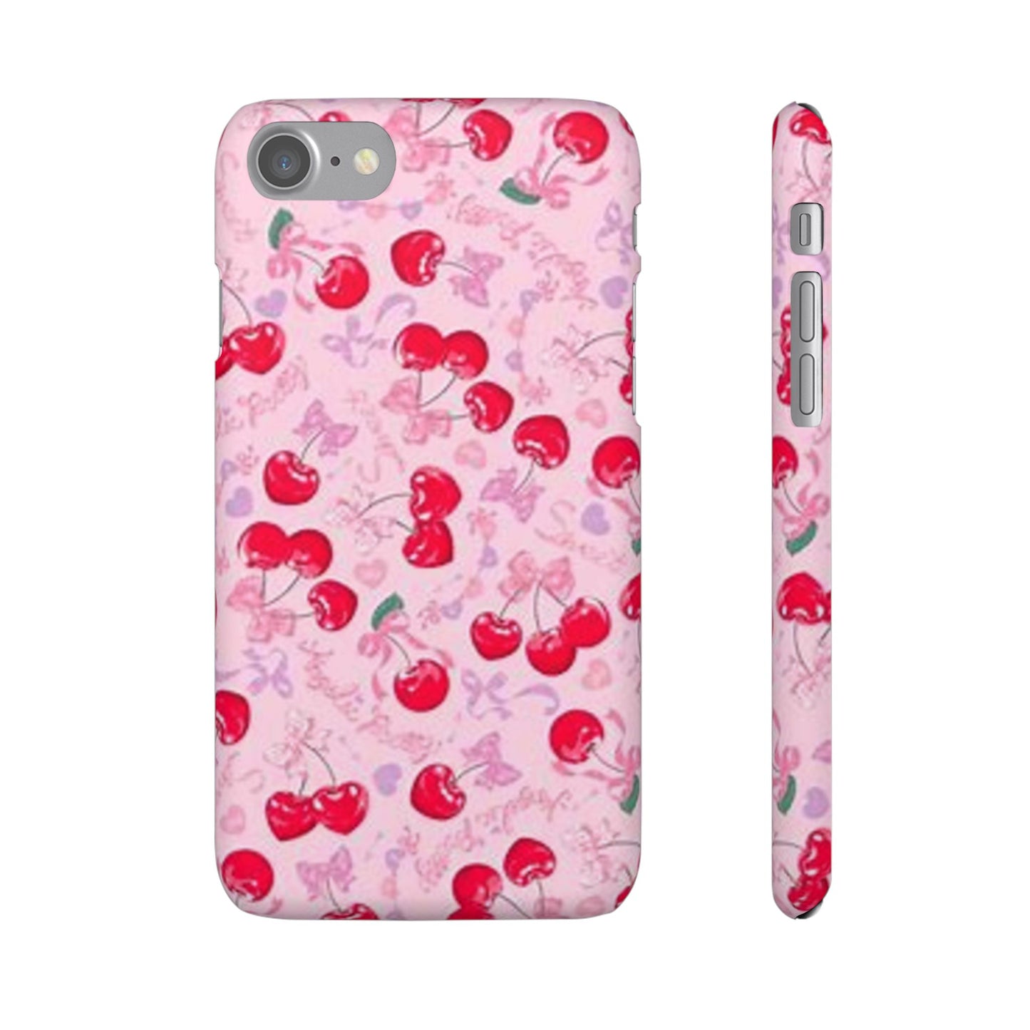 pink bow tied cherry pattern phone case