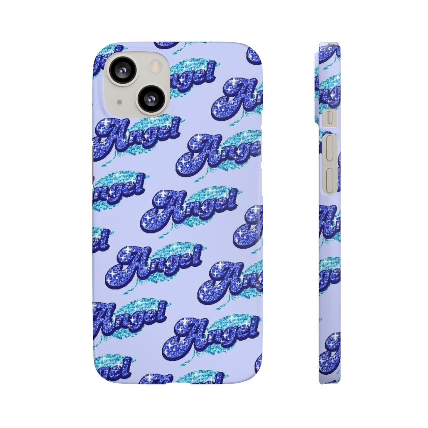 blue 'ANGEL' bubble lettering phone case