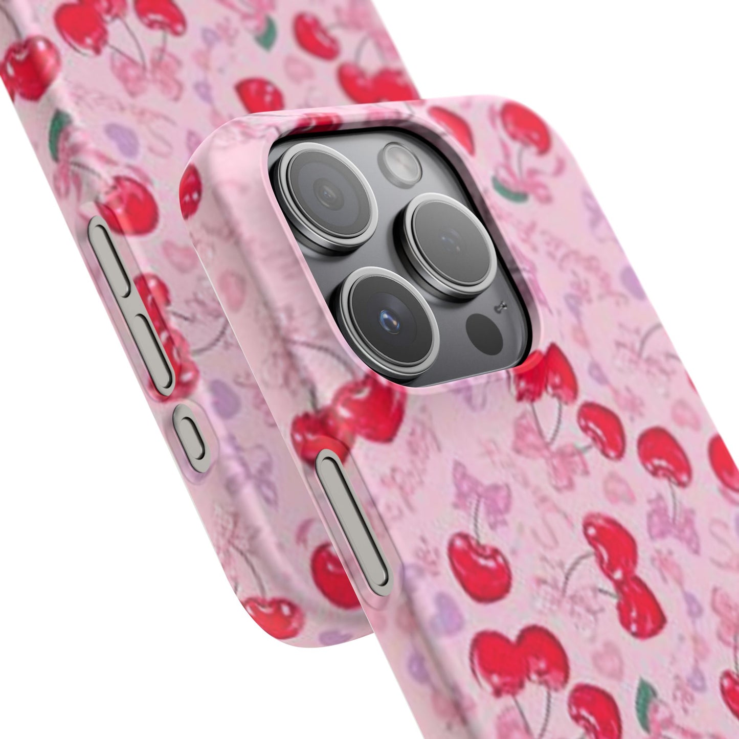 pink bow tied cherry pattern phone case