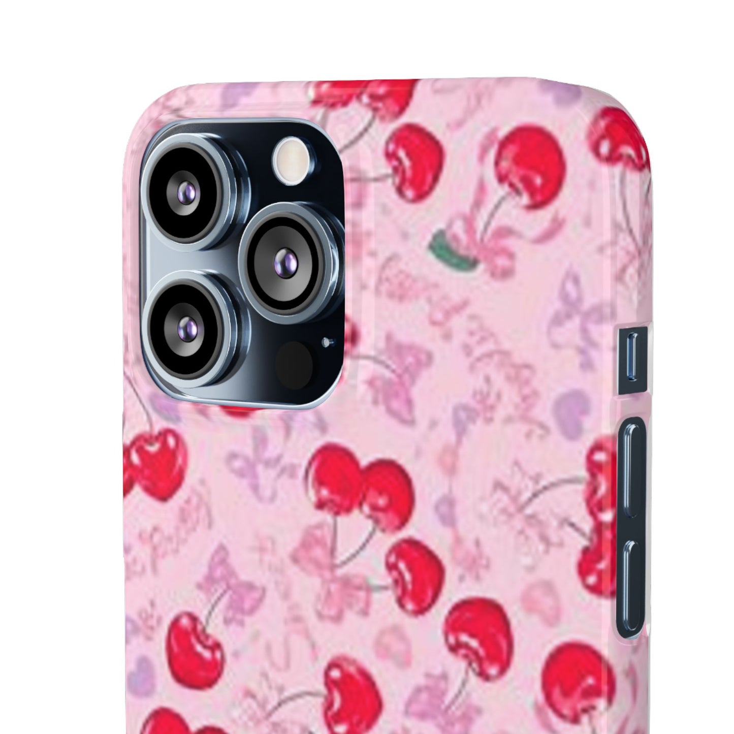 pink bow tied cherry pattern phone case