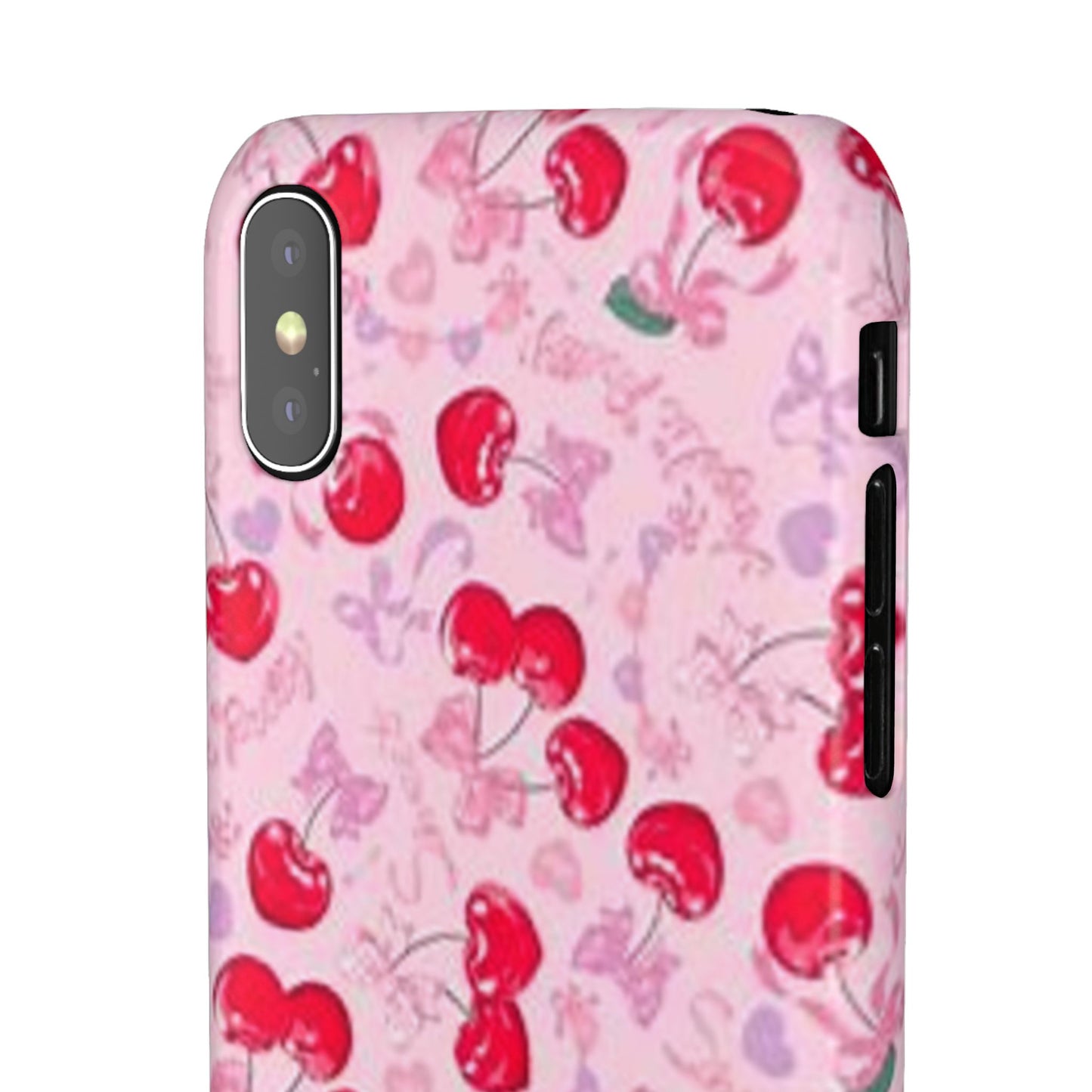 pink bow tied cherry pattern phone case