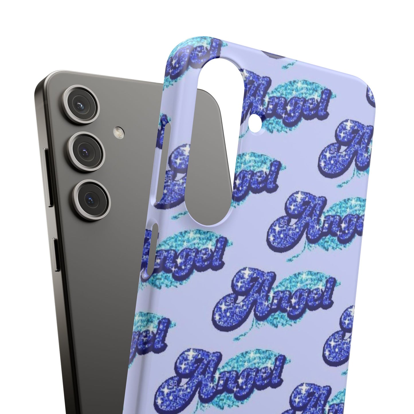 blue 'ANGEL' bubble lettering phone case