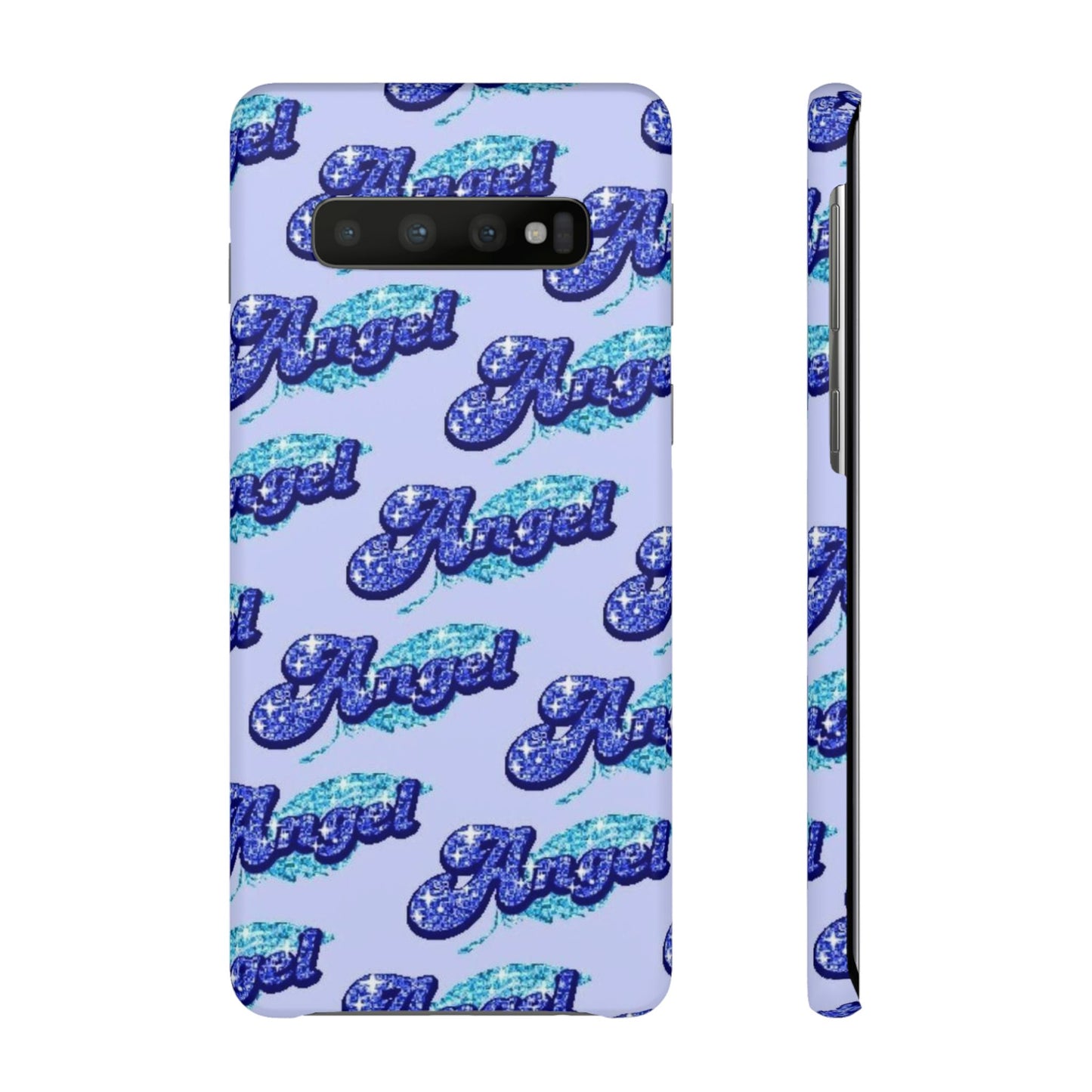 blue 'ANGEL' bubble lettering phone case