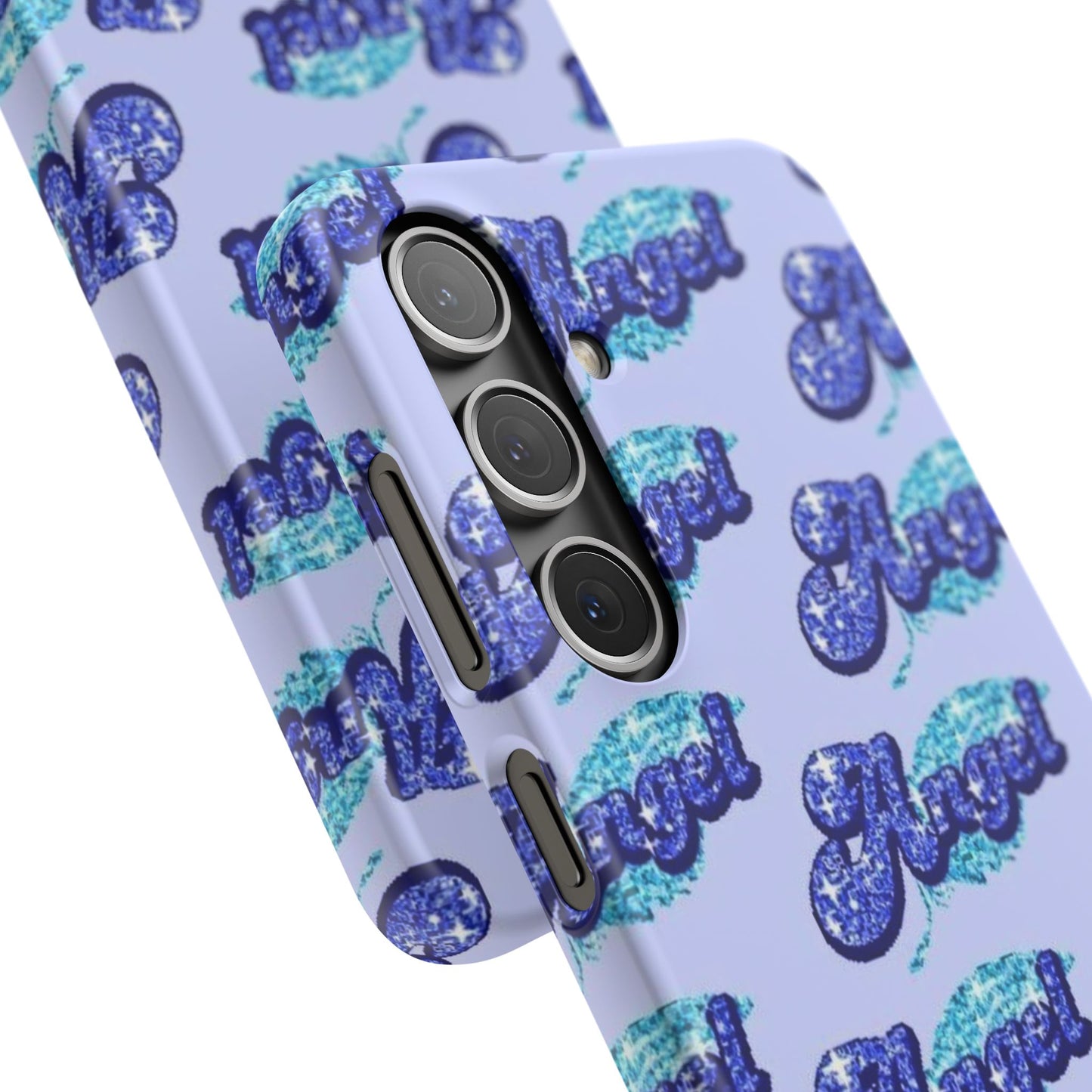 blue 'ANGEL' bubble lettering phone case