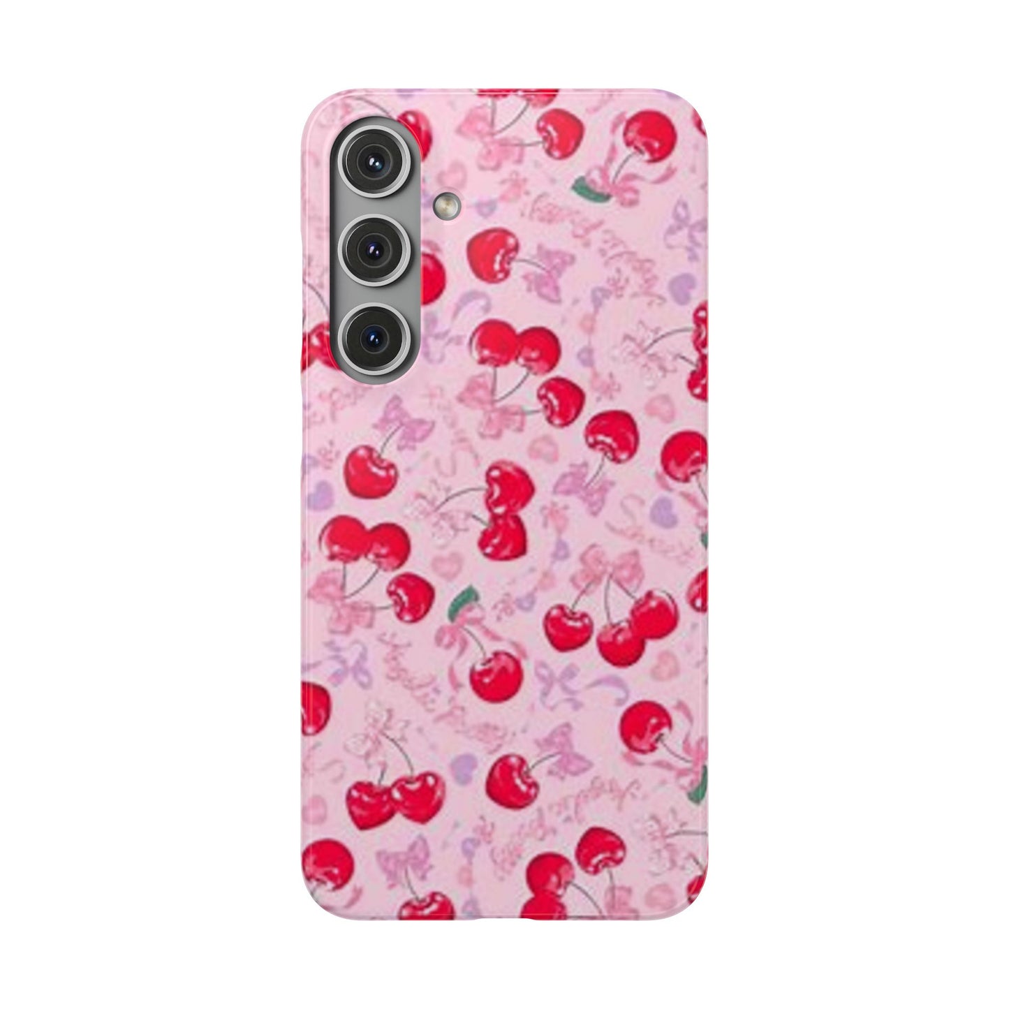 pink bow tied cherry pattern phone case