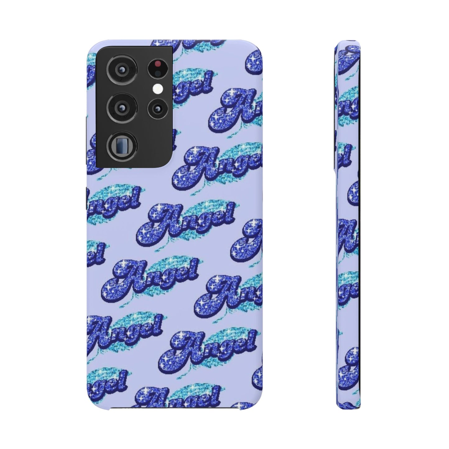 blue 'ANGEL' bubble lettering phone case