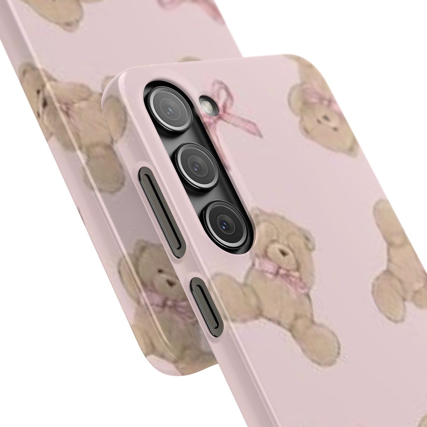 pink background teddy bear phone case