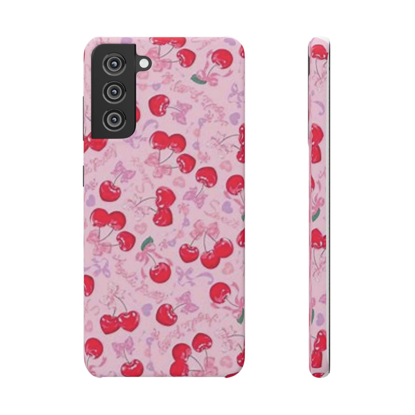 pink bow tied cherry pattern phone case