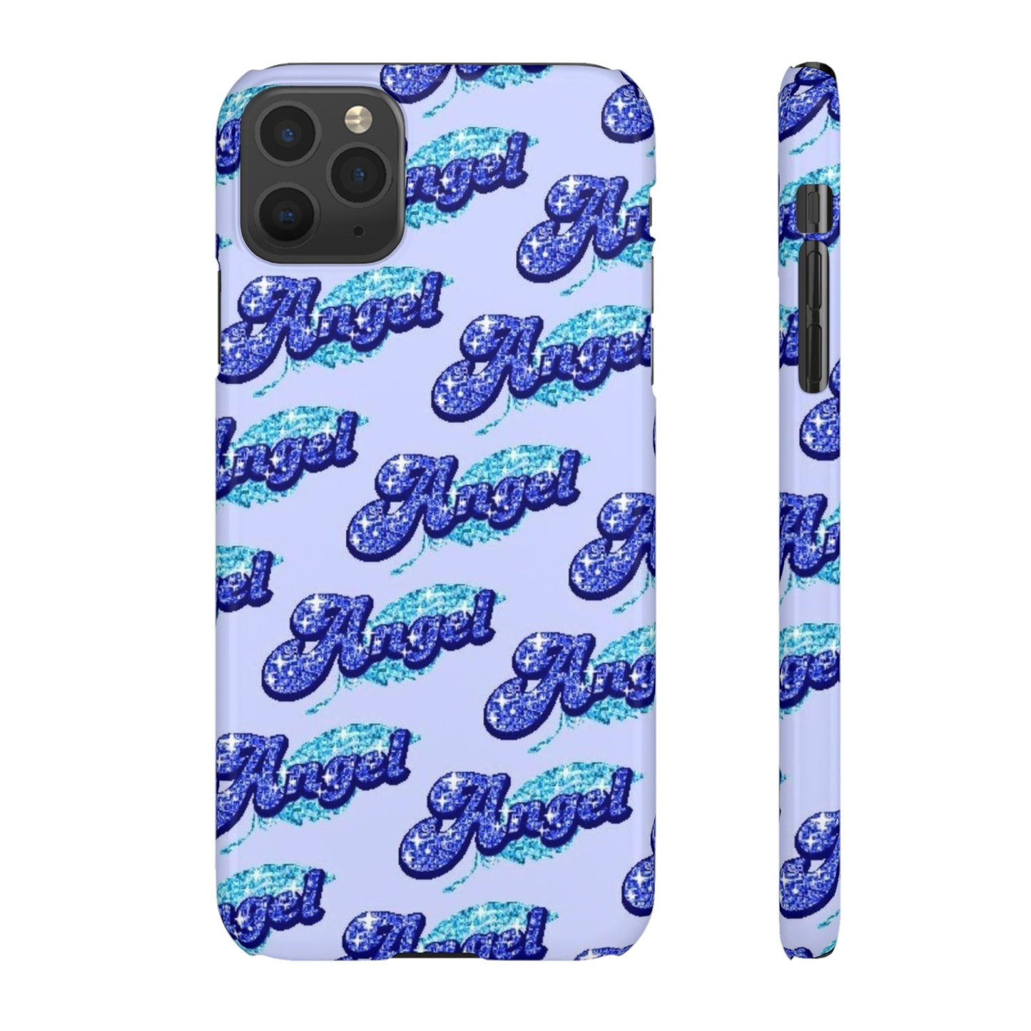 blue 'ANGEL' bubble lettering phone case