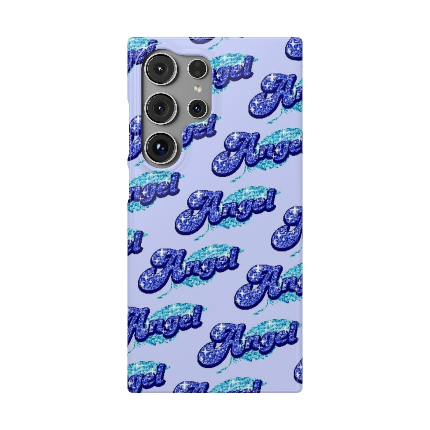 blue 'ANGEL' bubble lettering phone case