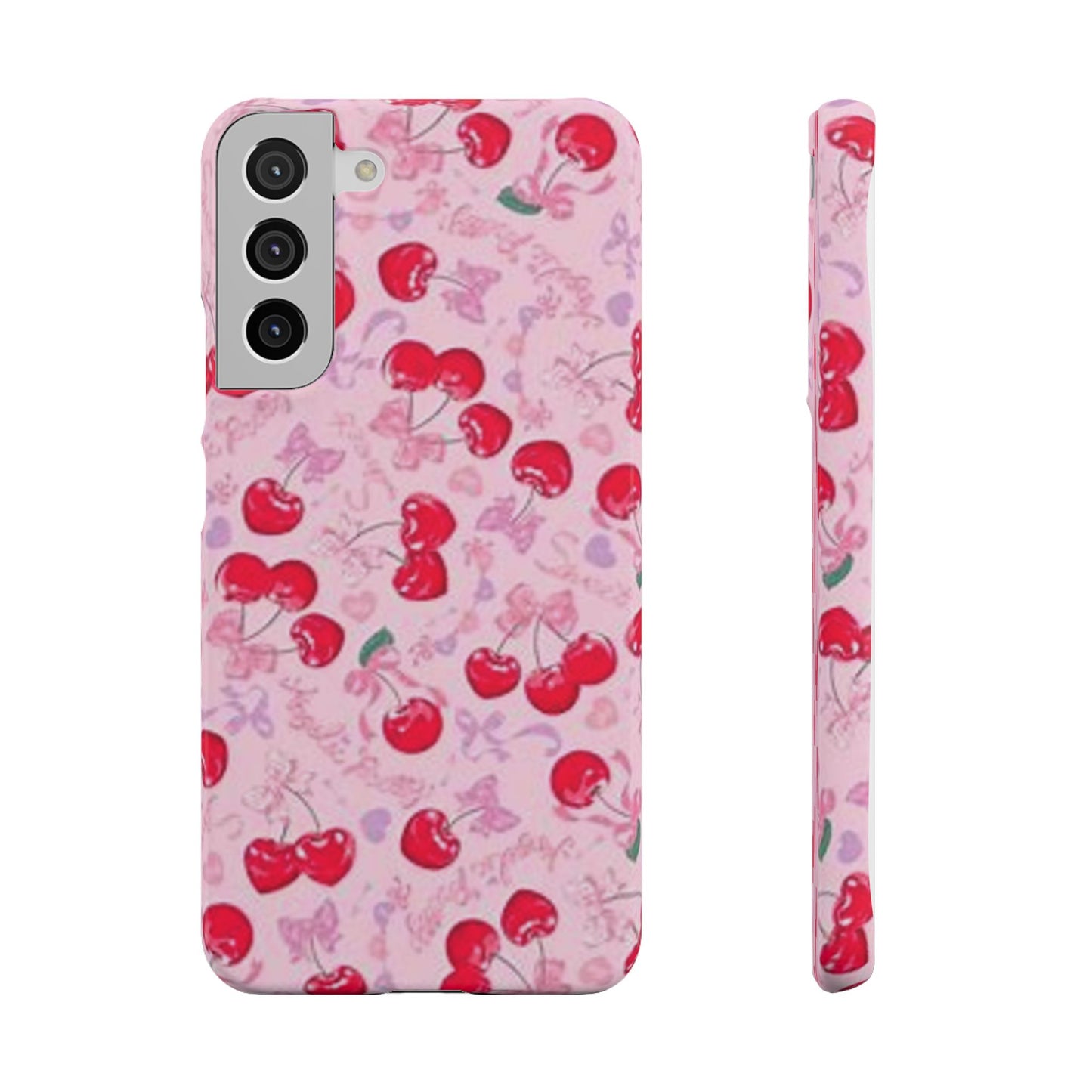 pink bow tied cherry pattern phone case