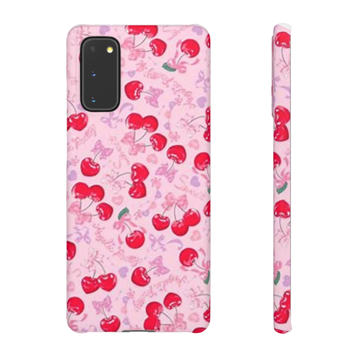 pink bow tied cherry pattern phone case