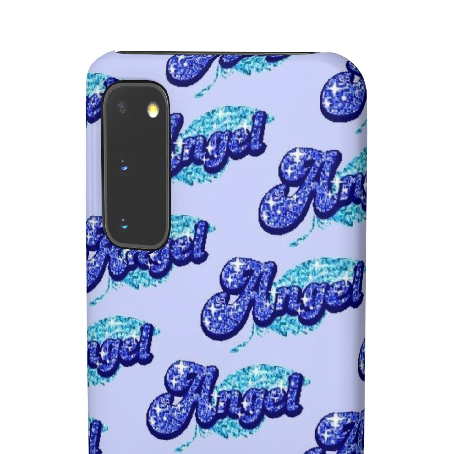 blue 'ANGEL' bubble lettering phone case