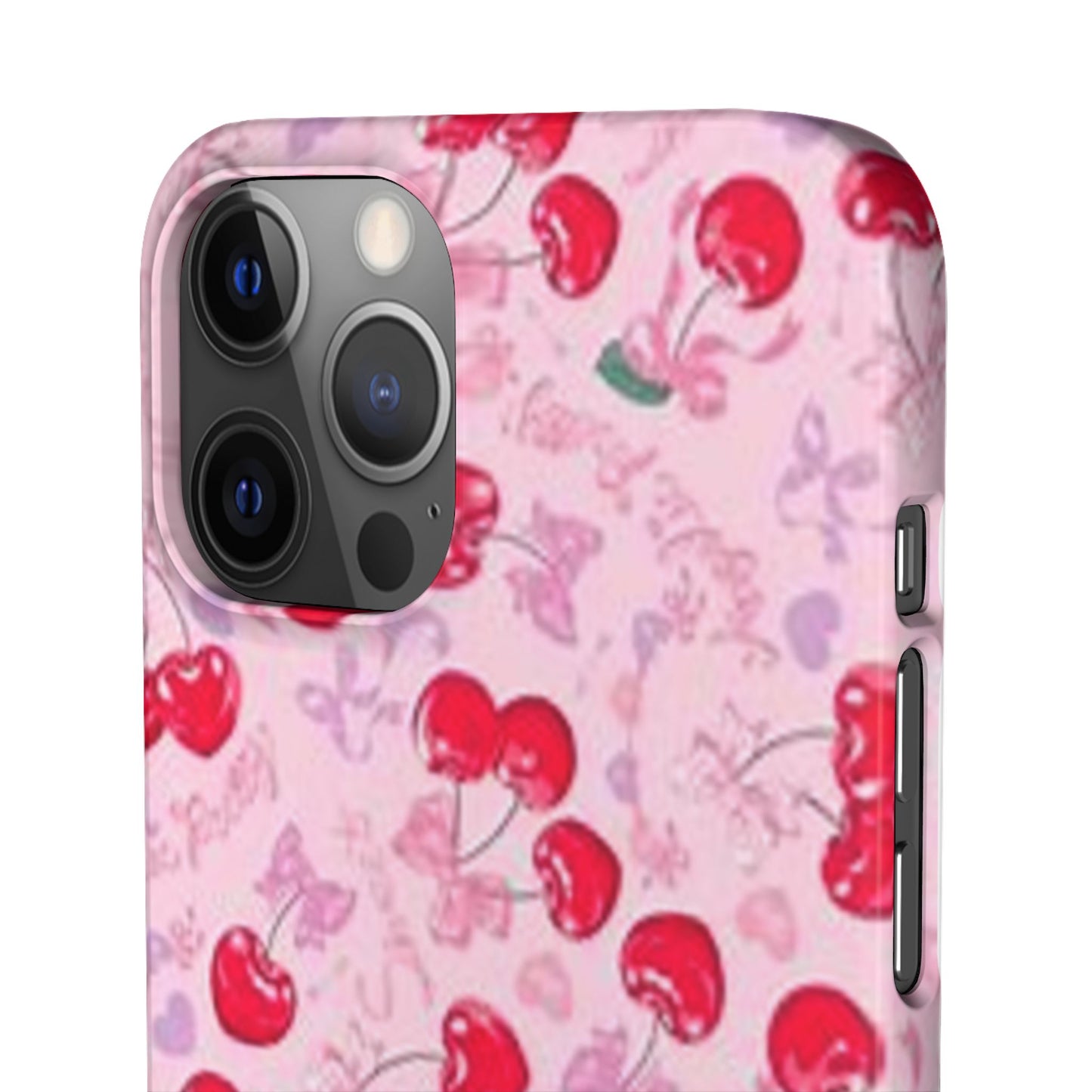 pink bow tied cherry pattern phone case