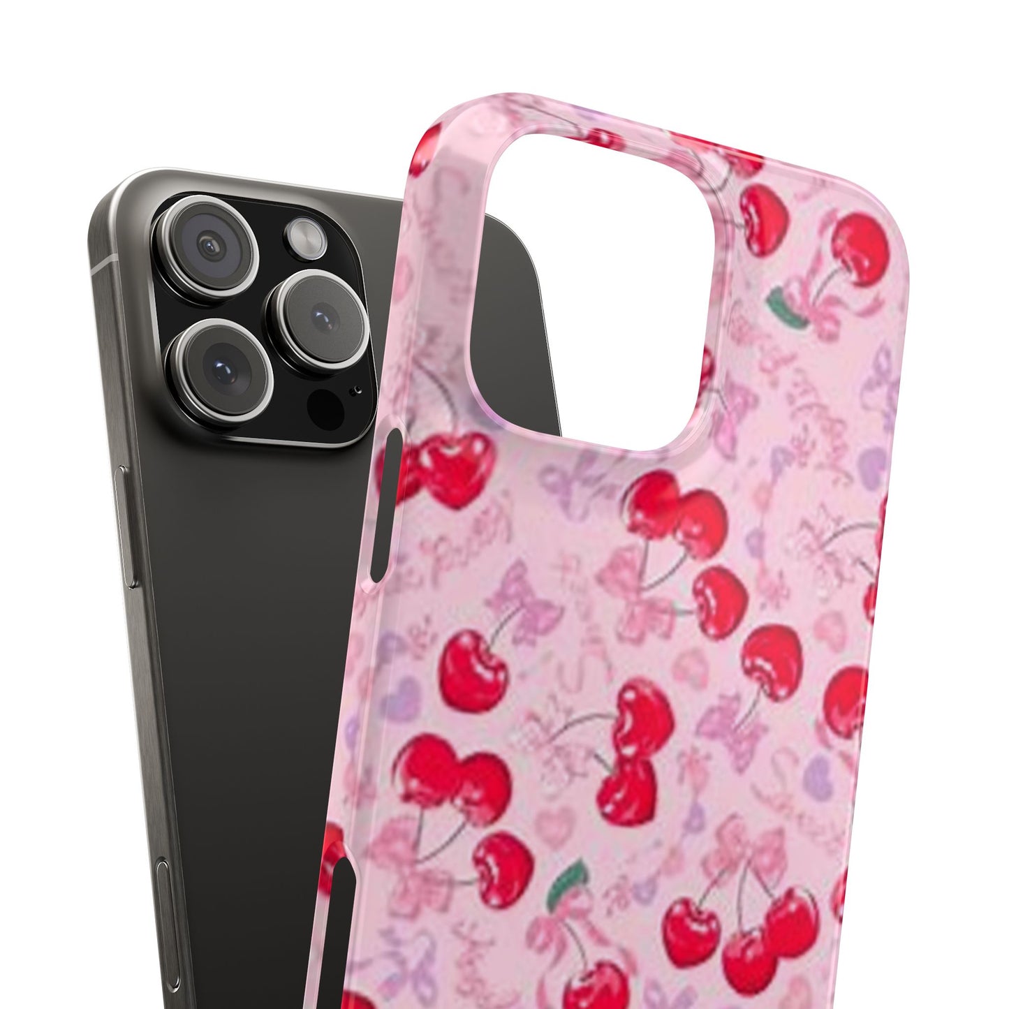 pink bow tied cherry pattern phone case