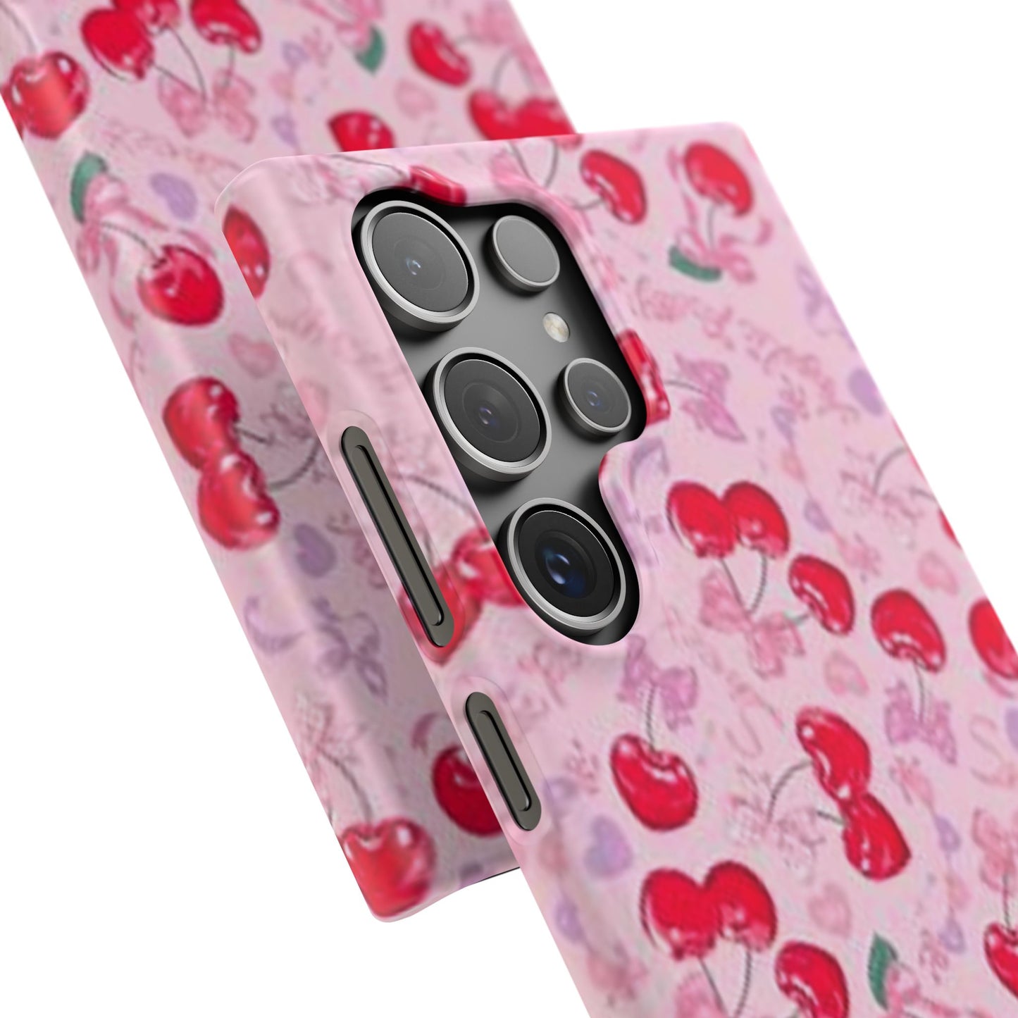 pink bow tied cherry pattern phone case