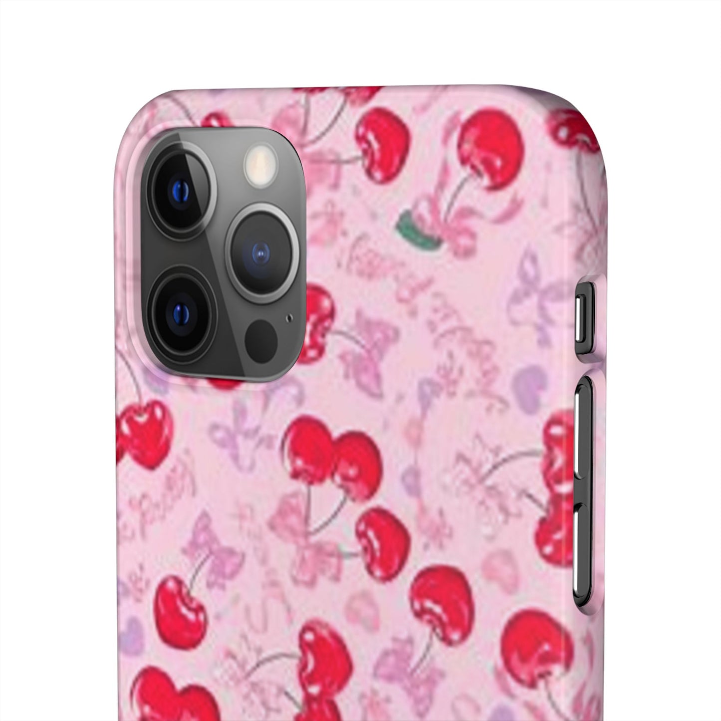 pink bow tied cherry pattern phone case