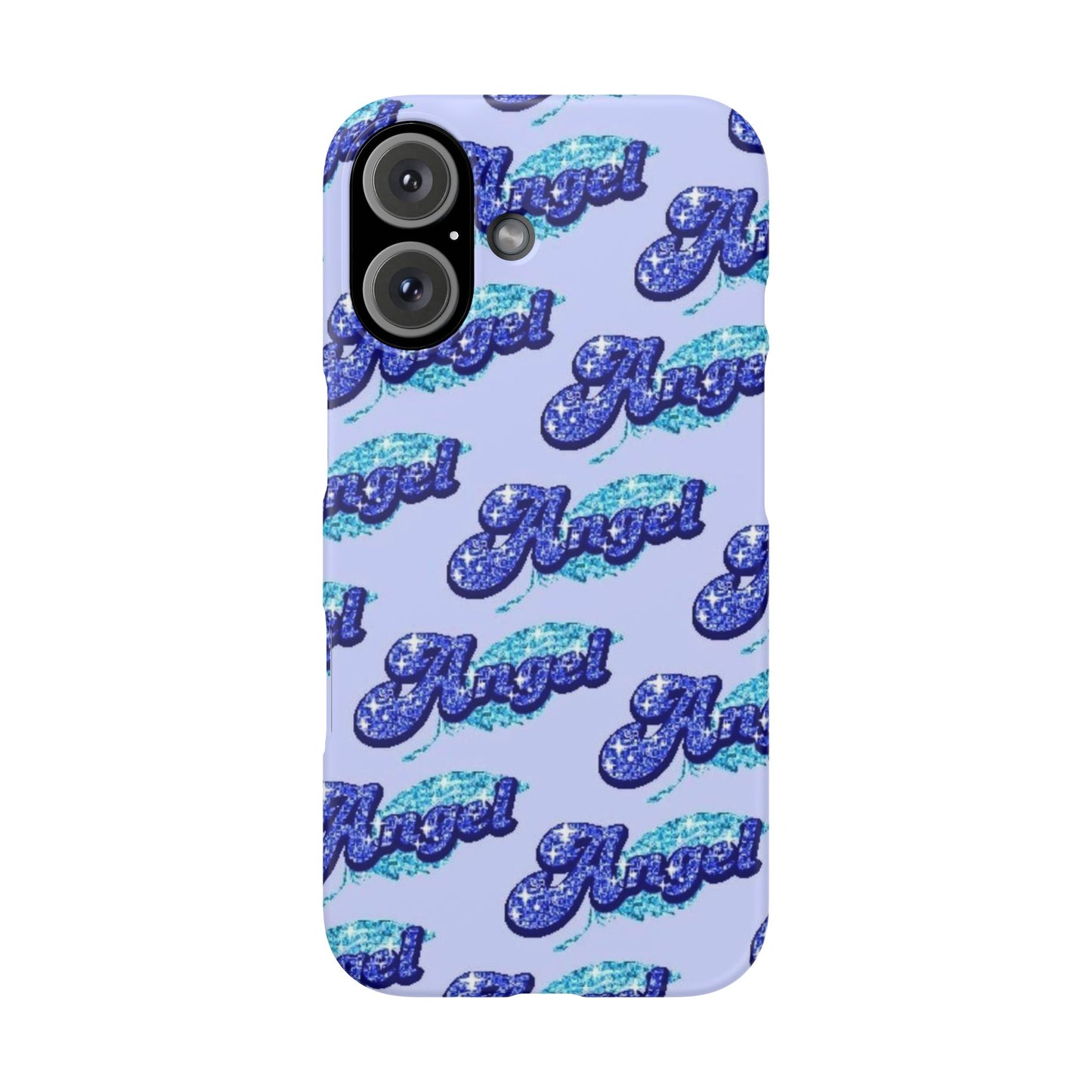 blue 'ANGEL' bubble lettering phone case