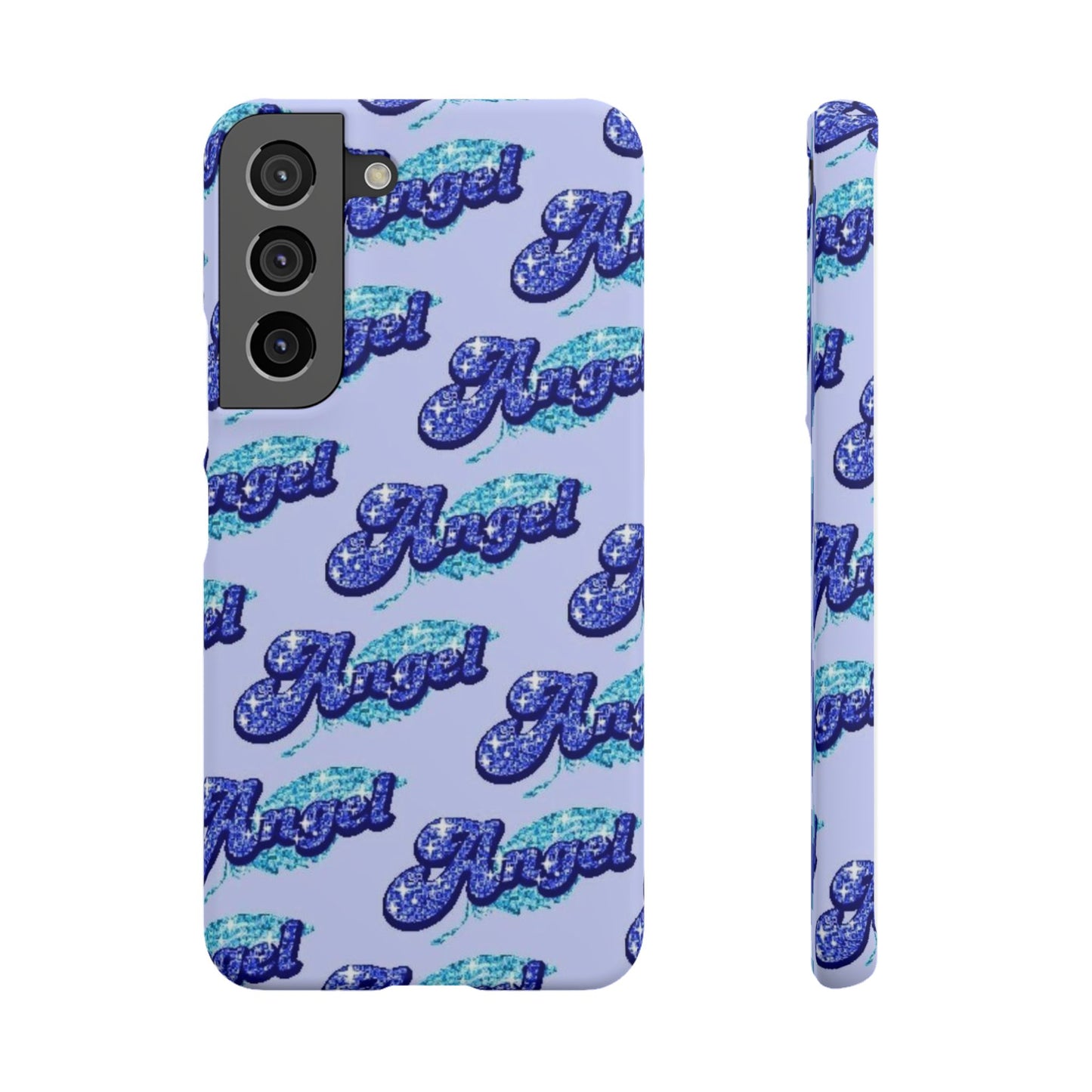 blue 'ANGEL' bubble lettering phone case