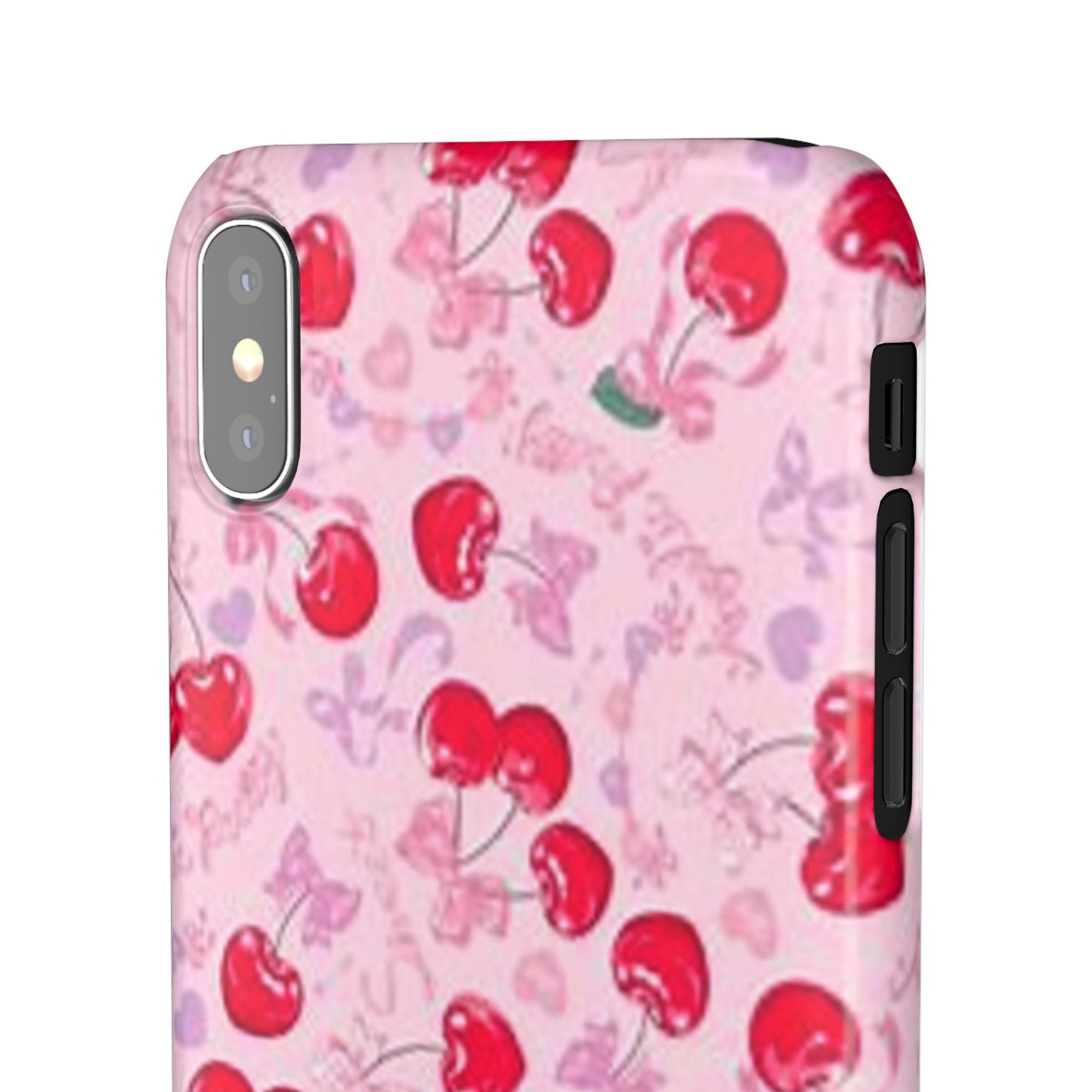 pink bow tied cherry pattern phone case