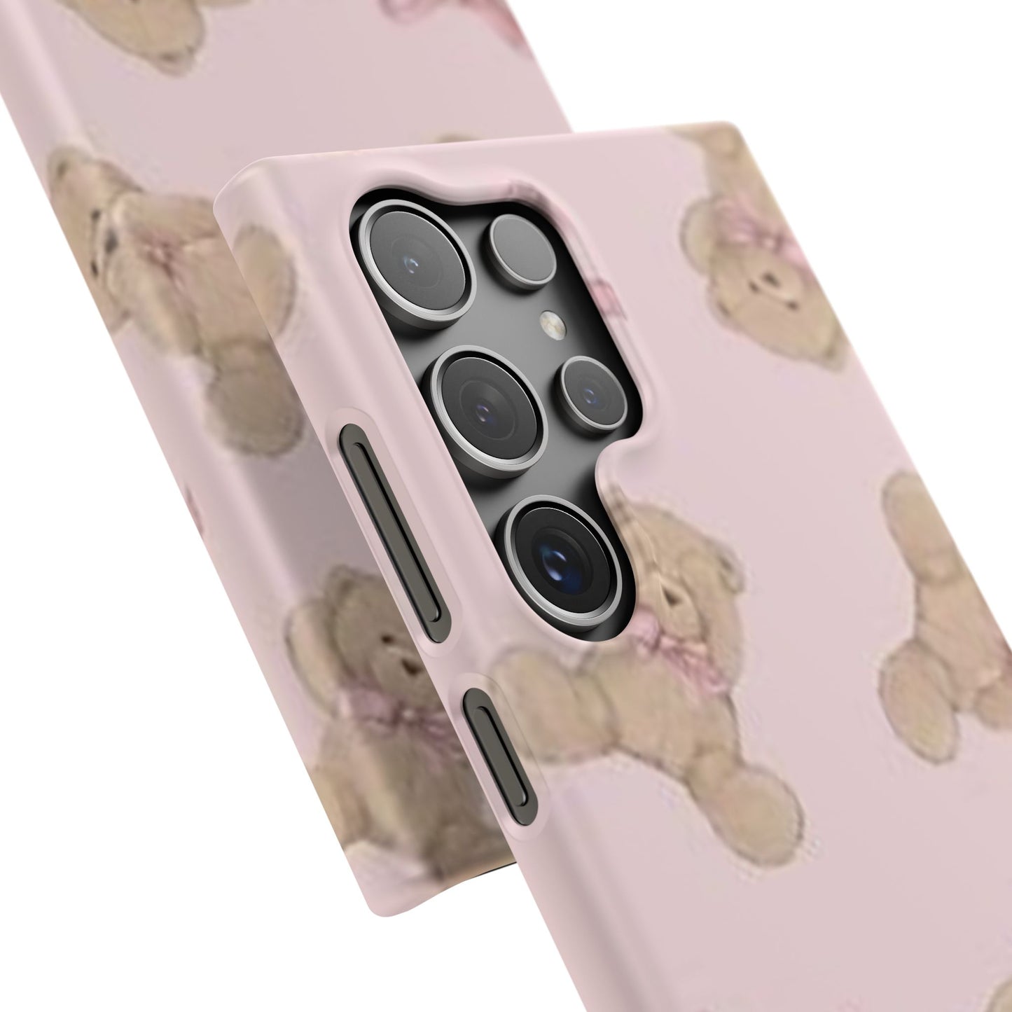 pink background teddy bear phone case