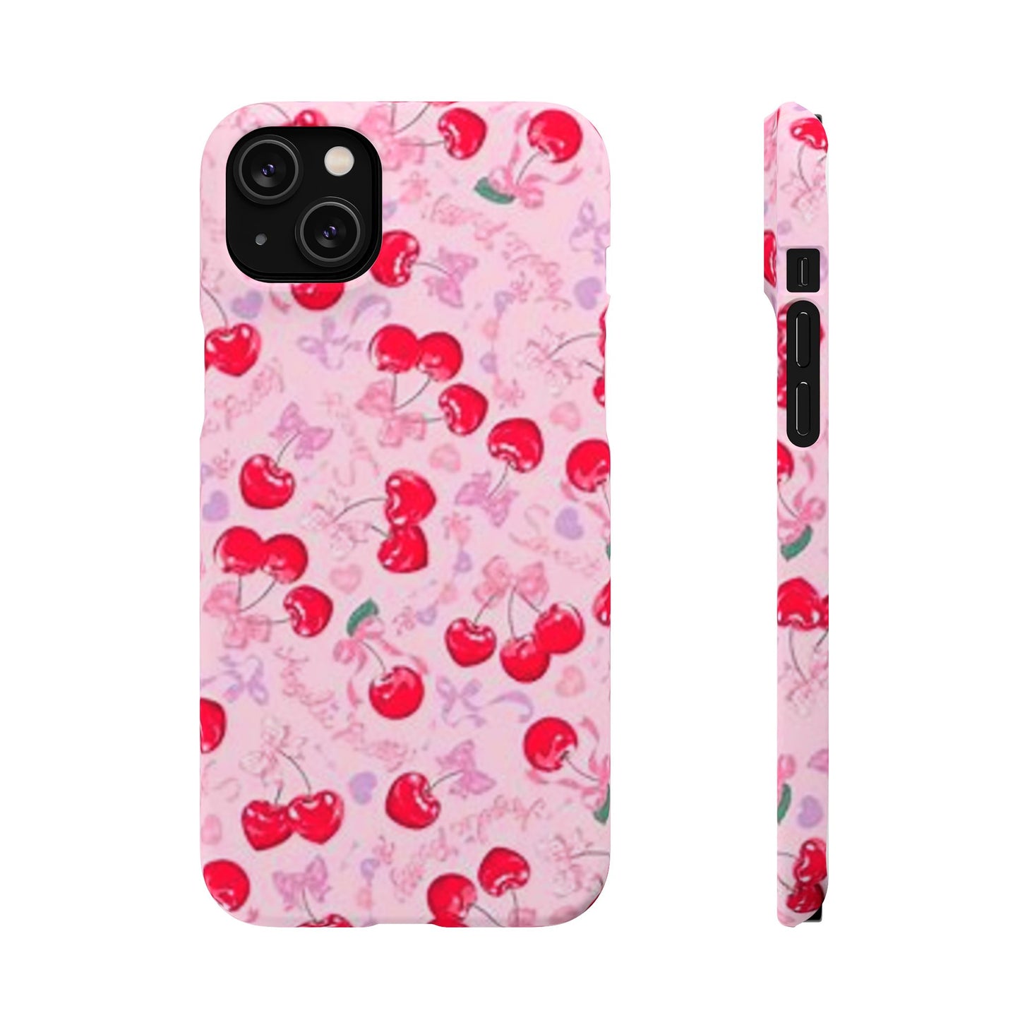 pink bow tied cherry pattern phone case