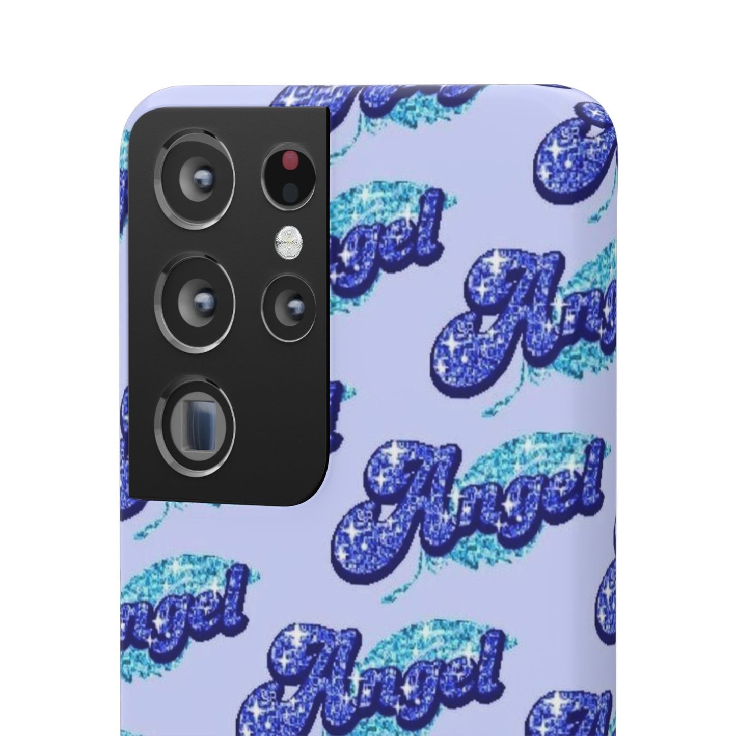 blue 'ANGEL' bubble lettering phone case