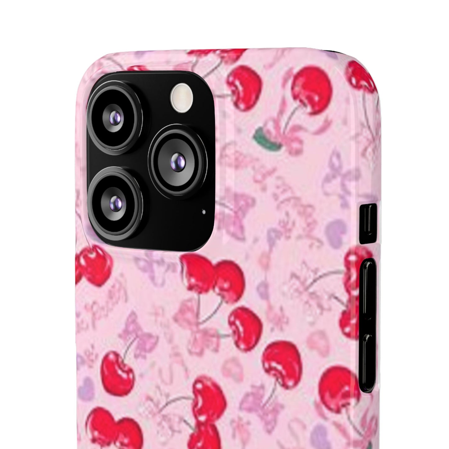 pink bow tied cherry pattern phone case