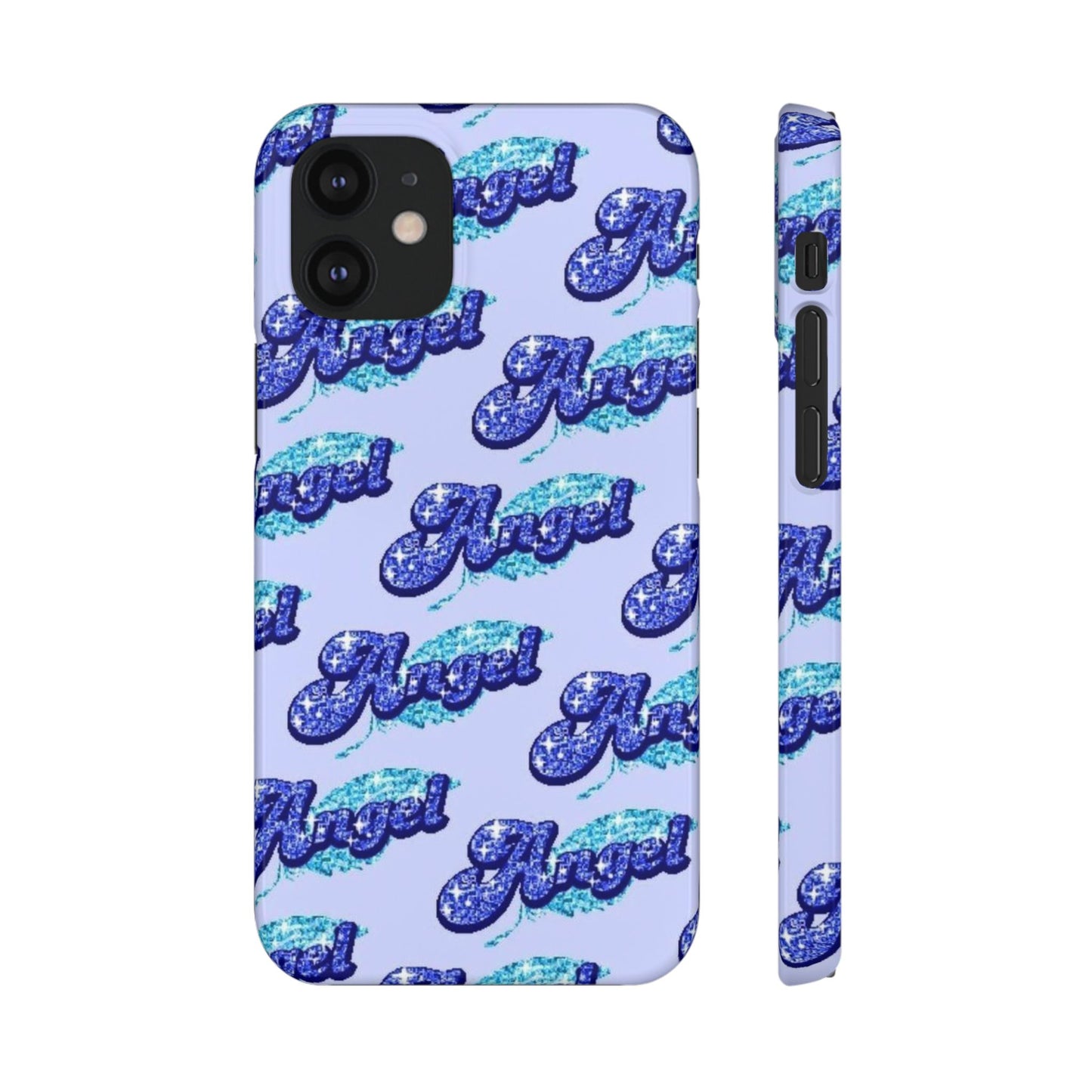 blue 'ANGEL' bubble lettering phone case